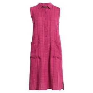 Eileen Fisher Plaid Sleeveless Organic Linen Shift Dress Size XL Pink Lagenlook